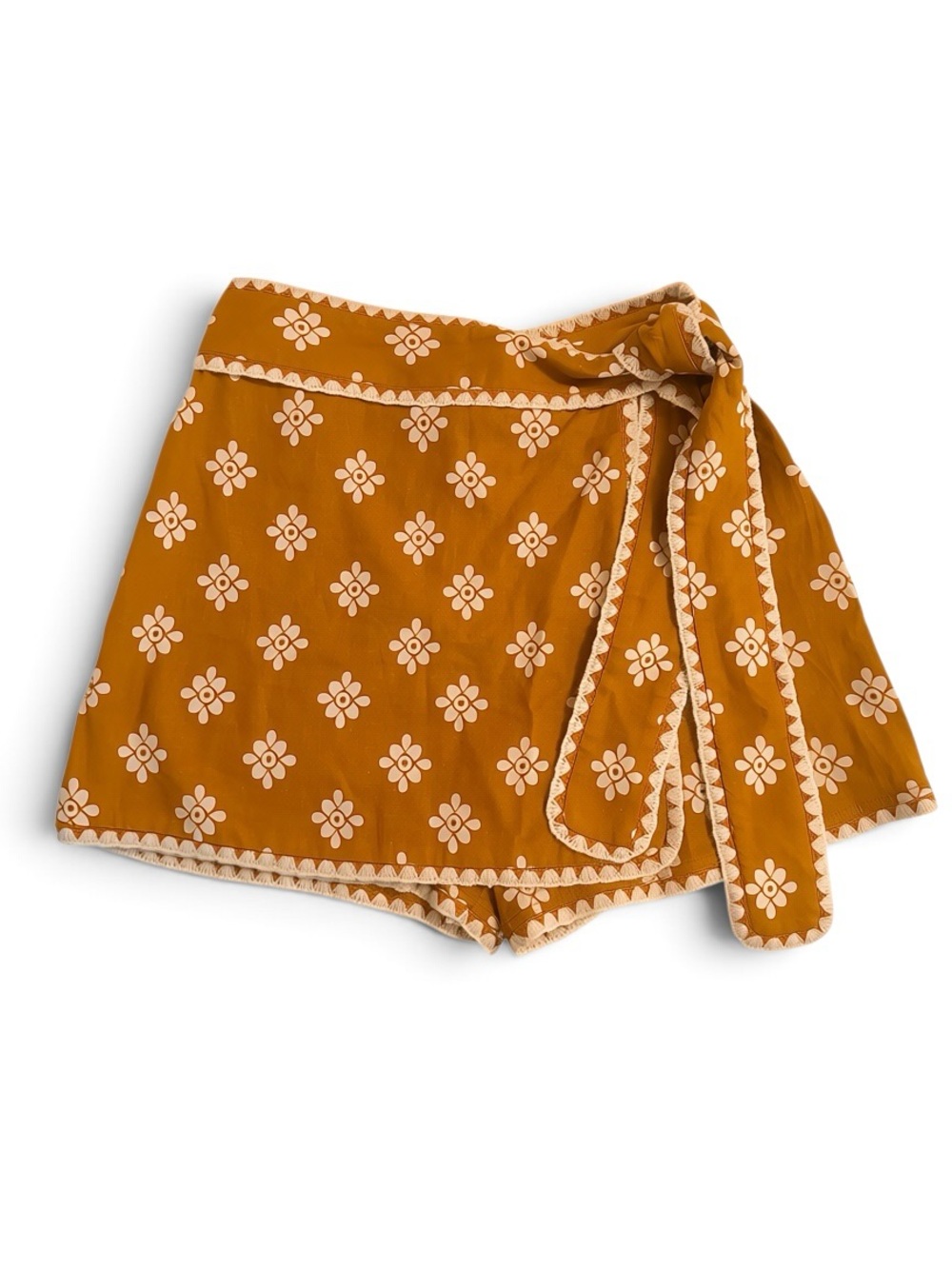 Farm Rio Boho Mustard Floral Wrap Skort Shorts Size Small